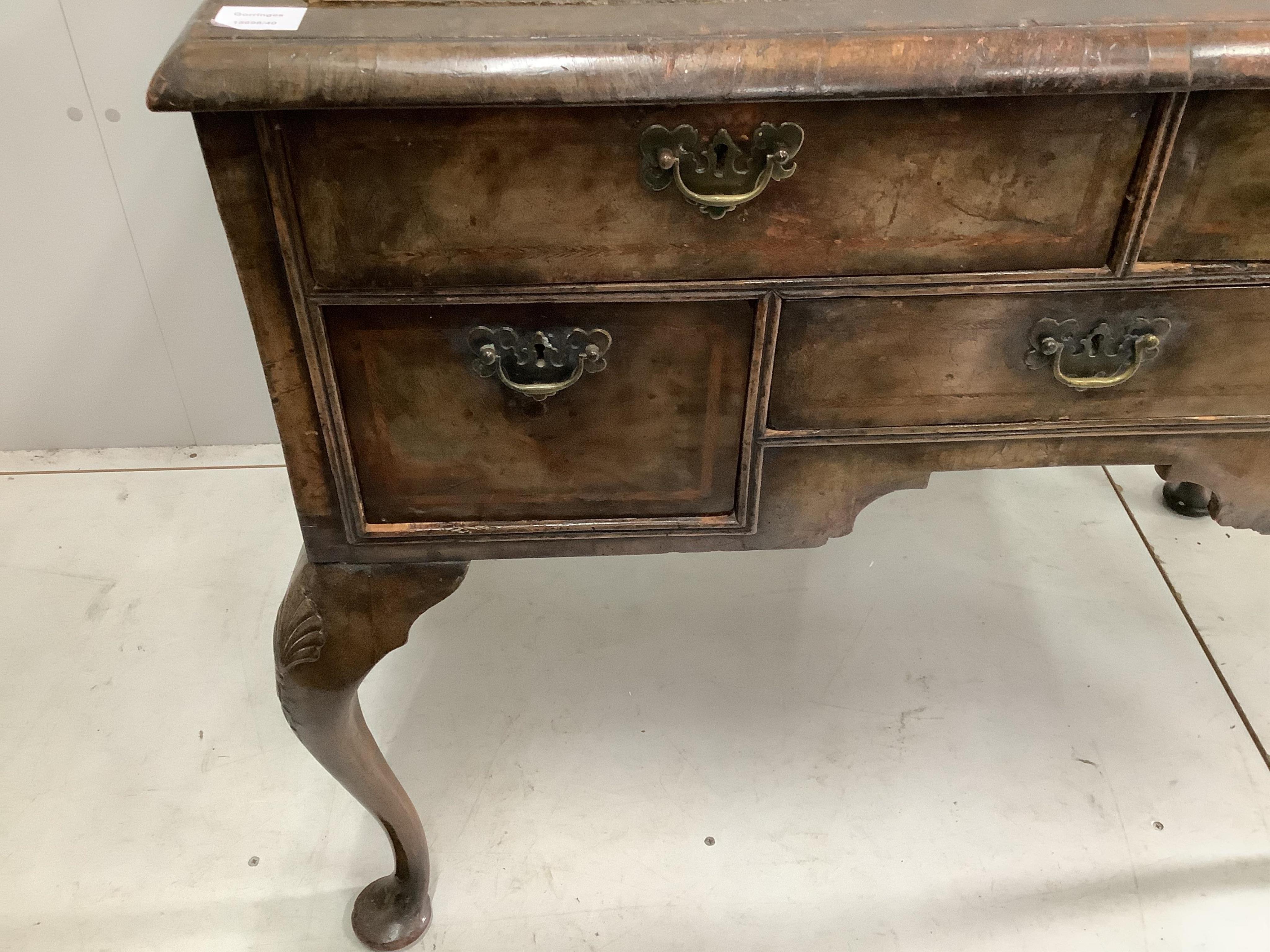 An early 18th century and later walnut side table, width 102cm, height 81cm. Condition - poor